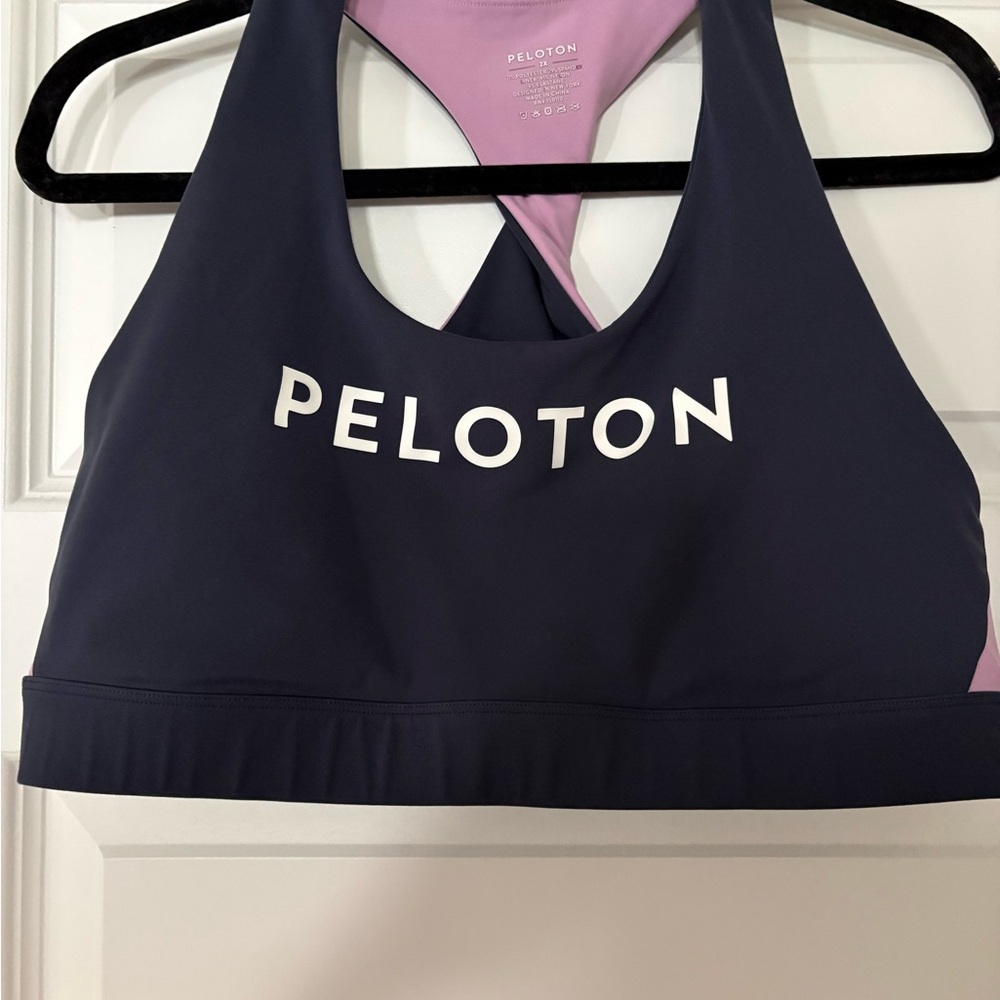 Peloton Women's Dark Blue and Pink Sports Bra